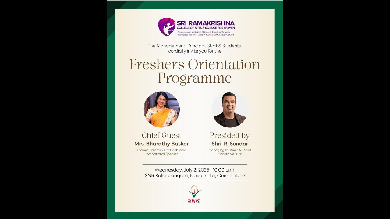 Freshers Orientation Programme 2025 | Sri Ramakrishna College of Arts & Science for Women