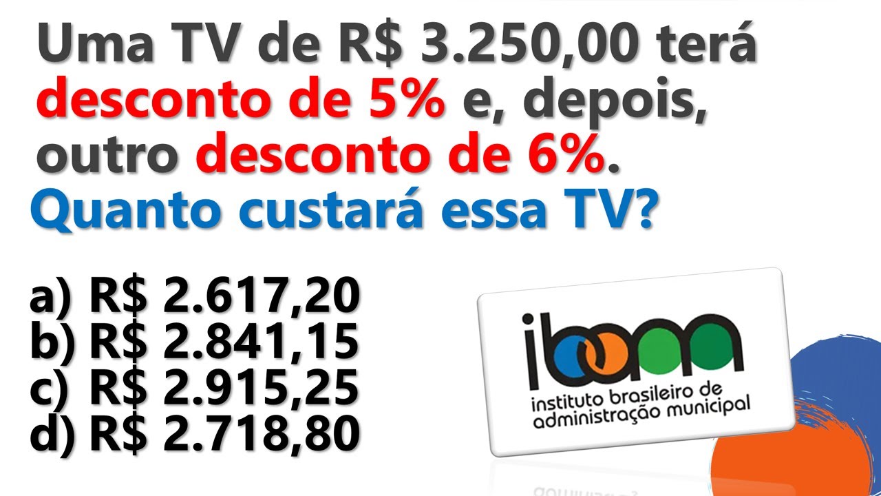 IBAM | Concurso BEBEDOURO 2025 :: Questão de Porcentagem :: Concurso Bebedouro | SP