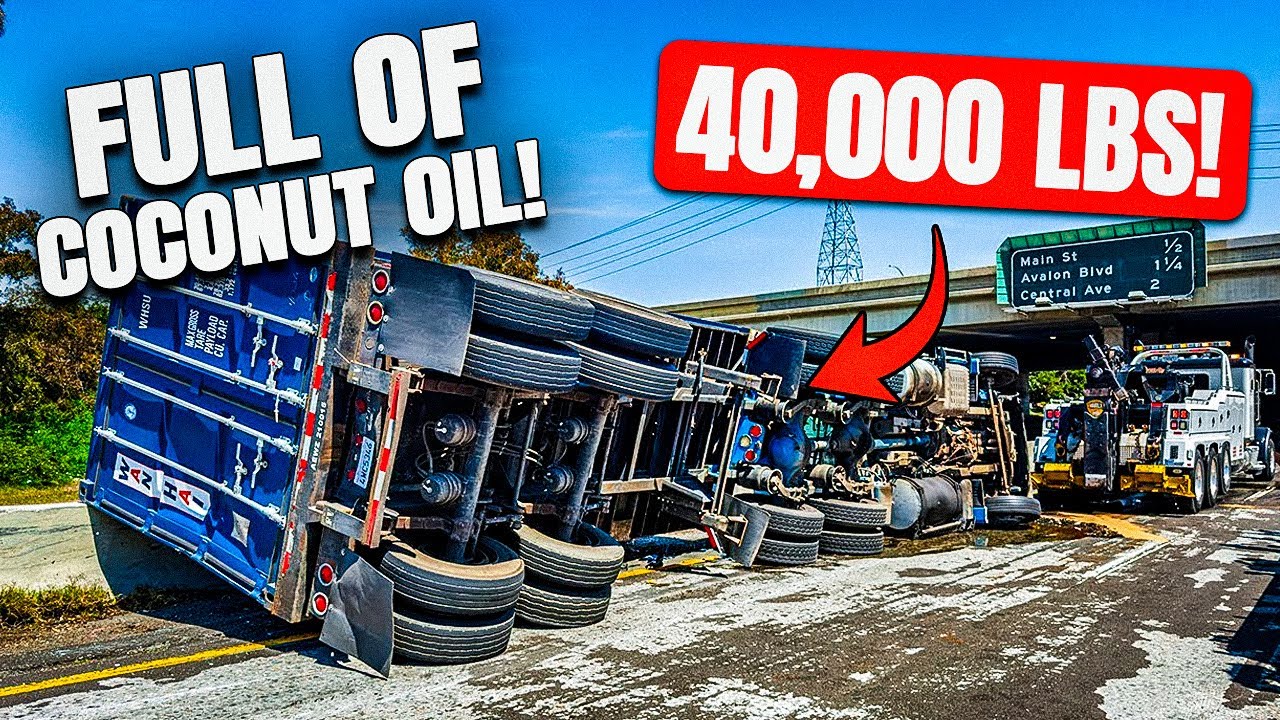 INSANE CITY AND FREEWAY DISASTERS GPS Bus Stuck and 40000lb Coconut Oil Spill