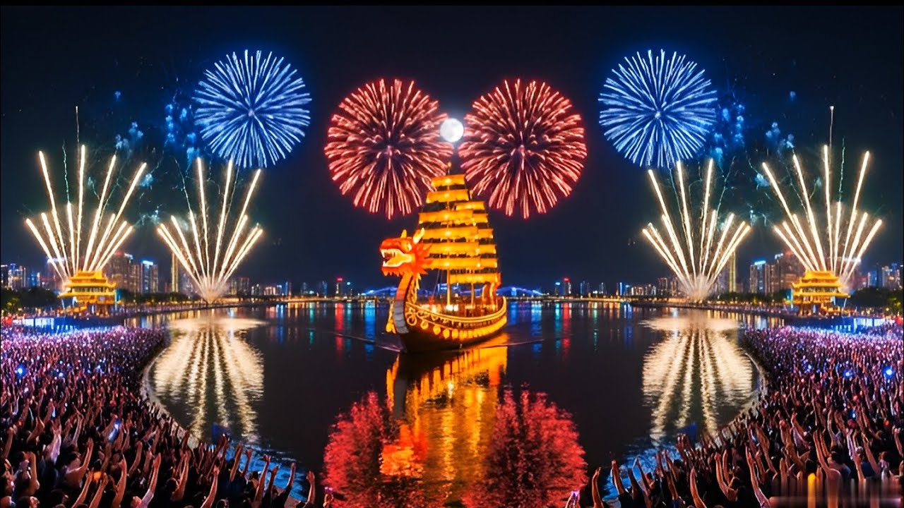 Amazing Water Parade with Fireworks 🎆 | Beautiful Night Festival Celebration | Viral Video