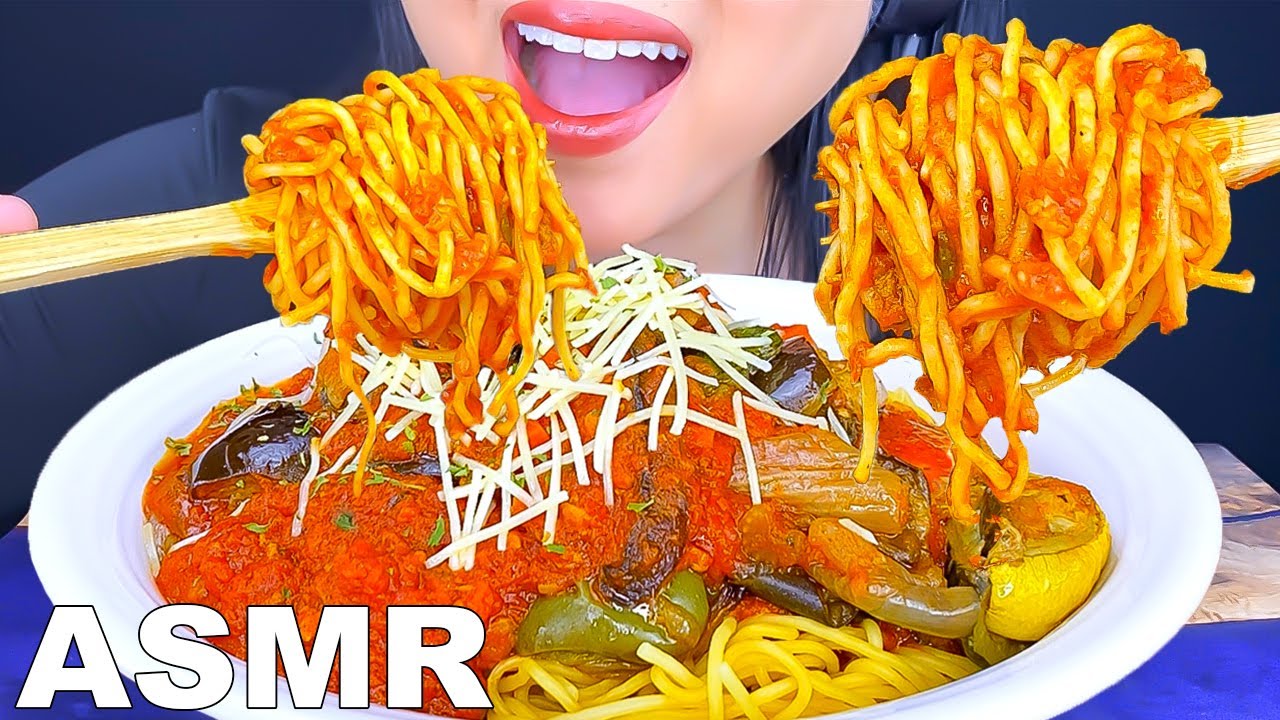 ASMR SPAGHETTI WITH ROASTED VEGGIES (SOFT EATING SOUNDS) ASMR Phan #asmr #mukbang  #food