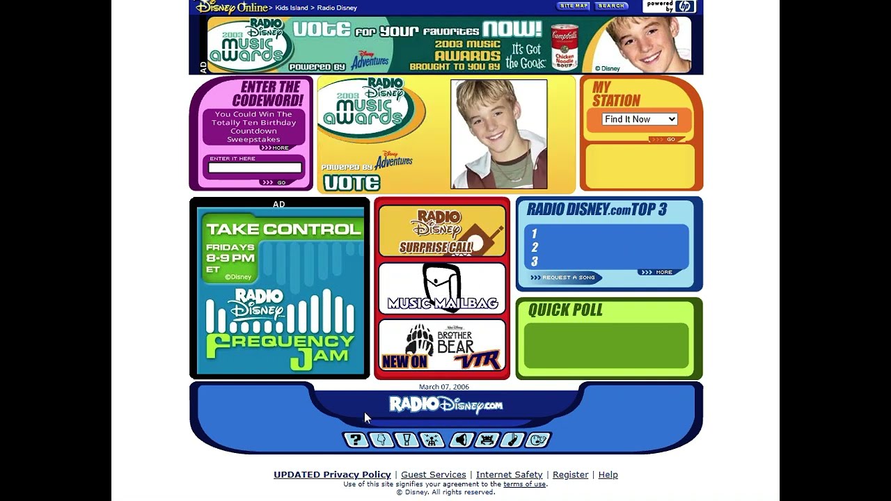 Radio Disney Flash website in 2003