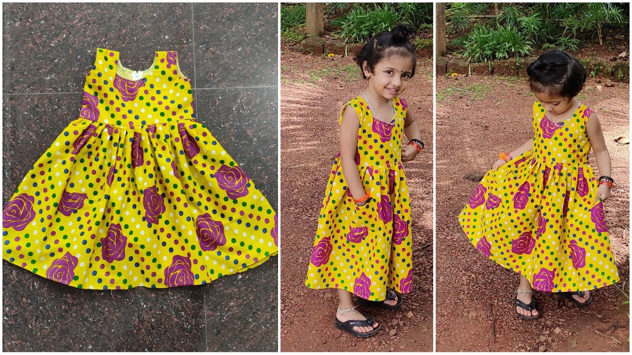 Kids pleated frock cutting and stitching with lining, zip and poket
