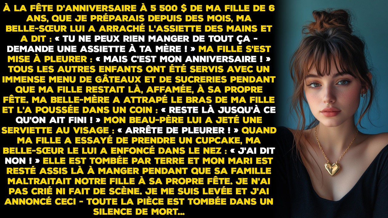 À la fête d'anniversaire à 5 500 $ de mon enfant de 6 ans, que je préparais depuis des mois, ma