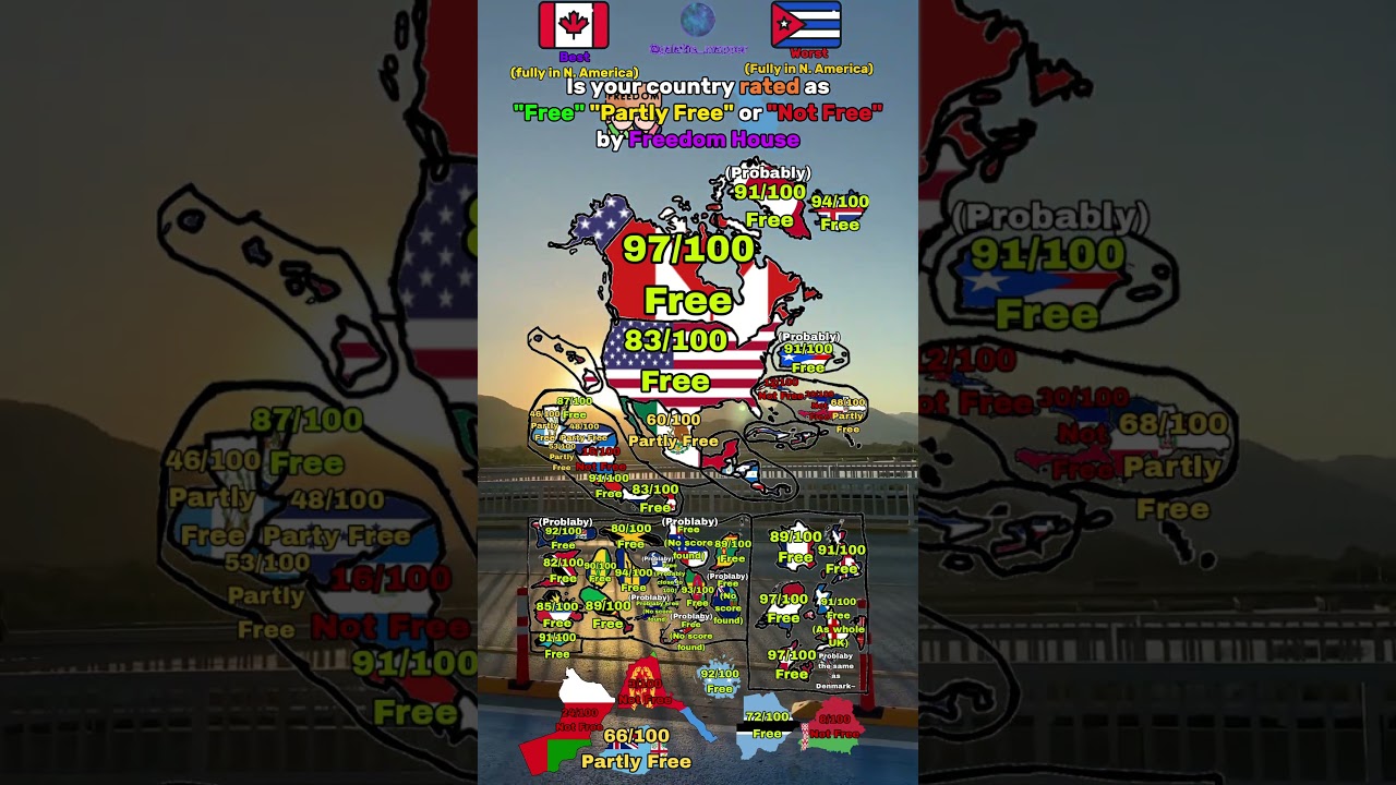 Free, Party Free, and Not free countries in North America according to Freedom House