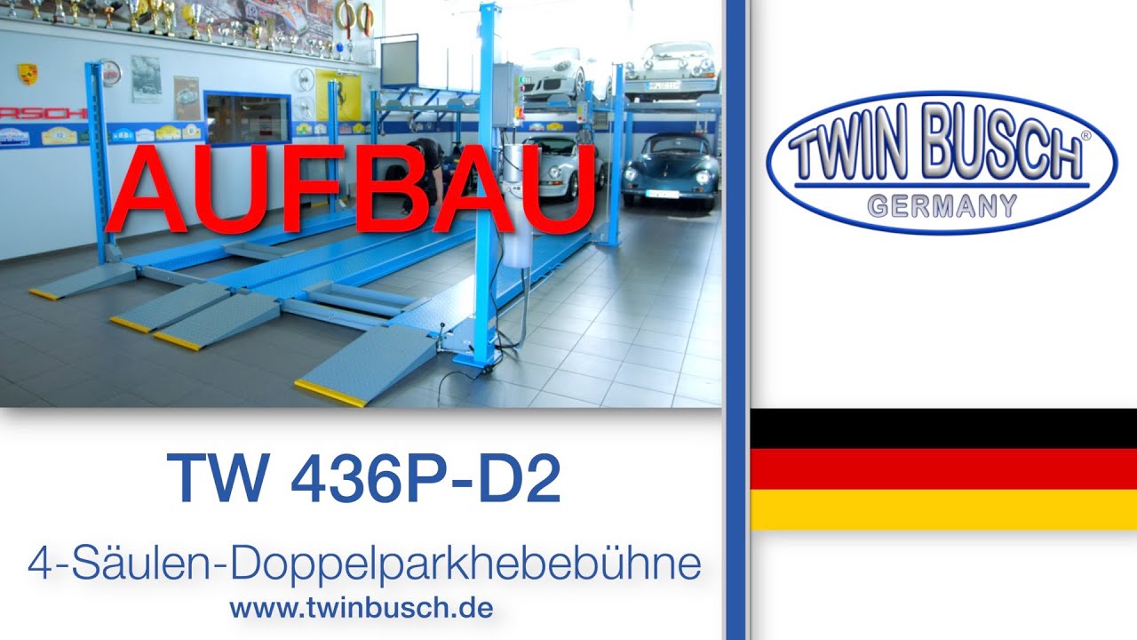 Aufbau der TW 436P-D2 4-Säulen-Doppelparkhebebühne von TWIN BUSCH®