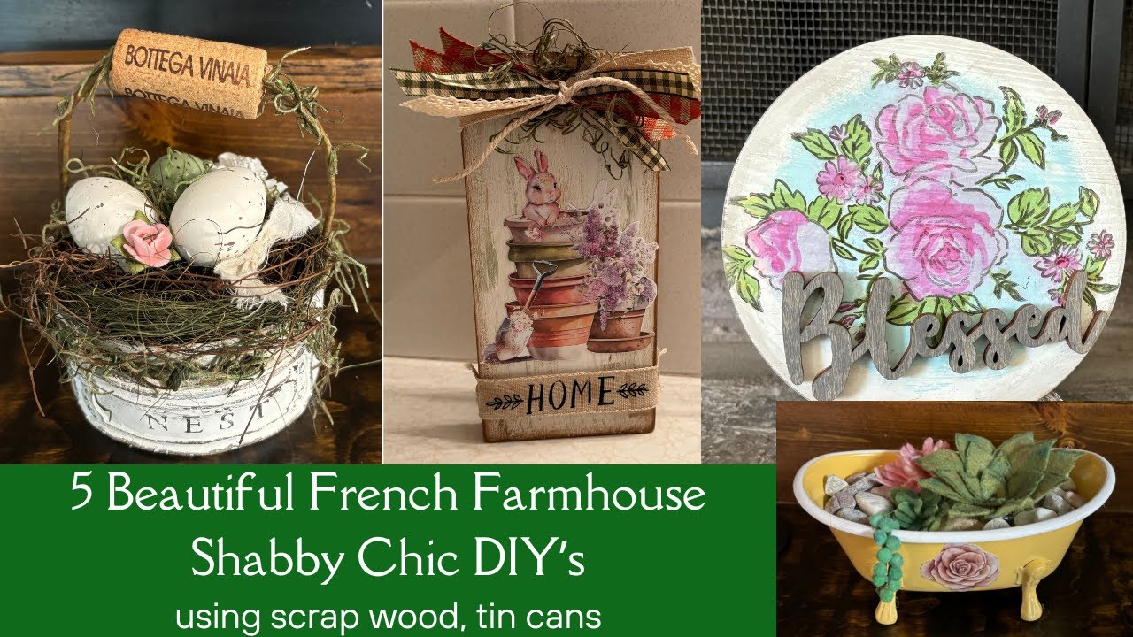 French Farmhouse Shabby Chic DIY's using scrap wood, tin cans