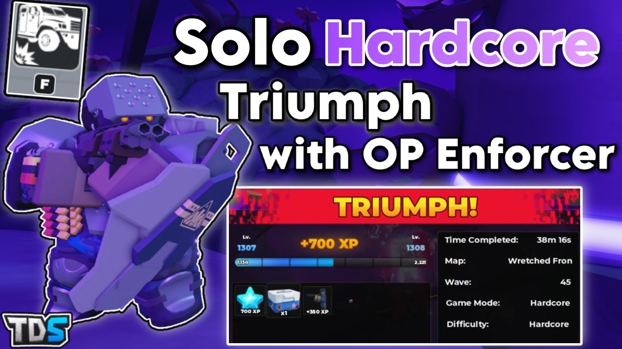 Solo Hardcore Triumph with new Enforcer Tower | Roblox Tower Defense Simulator