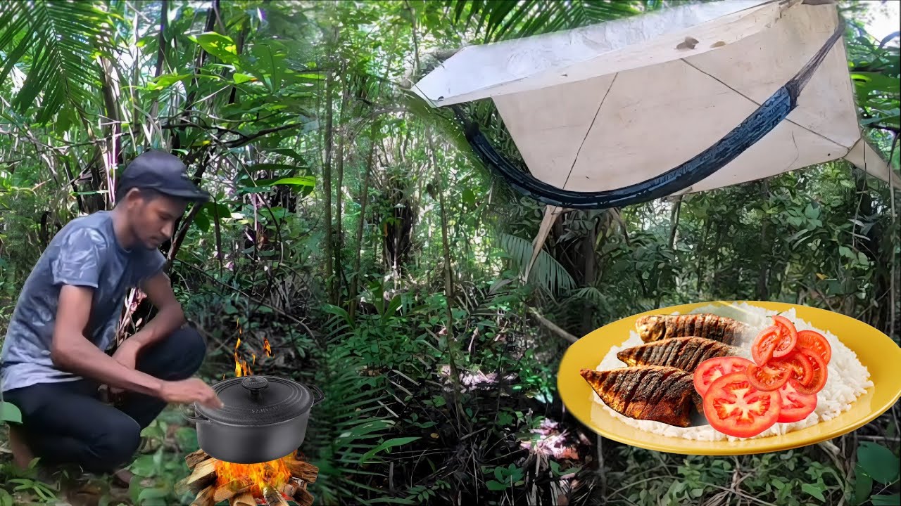ACAMPAMENTO SELVAGEM - MUITA CHUVA DURANTE A NOITE, PESQUEI E PREPAREI O FRITO