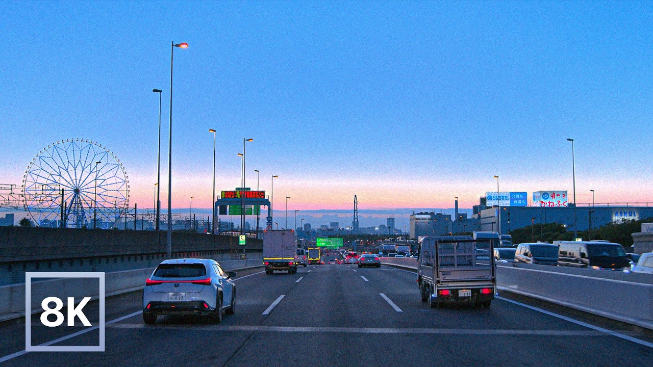 Twilight Drive across Tokyo Bay / 8K 60fps HDR / Gentle Car Sound (No Music)