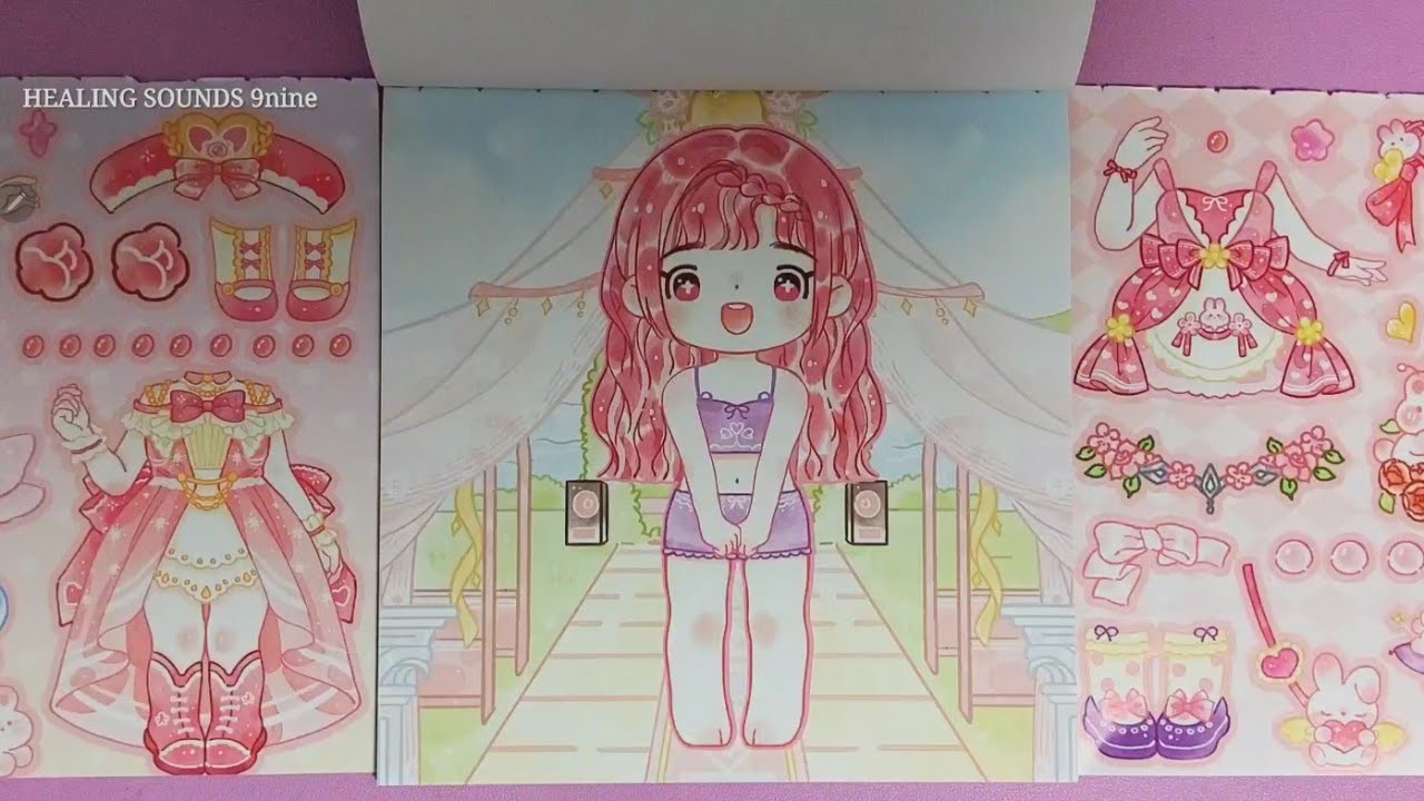 作業動画プリンセスのパーティードレス❤️ステッカーデコASMR