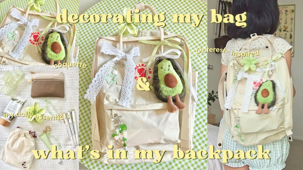 decorating my bag + what's in my backpack 📗🌿 coquette, pinterest-inspired, daily essentials
