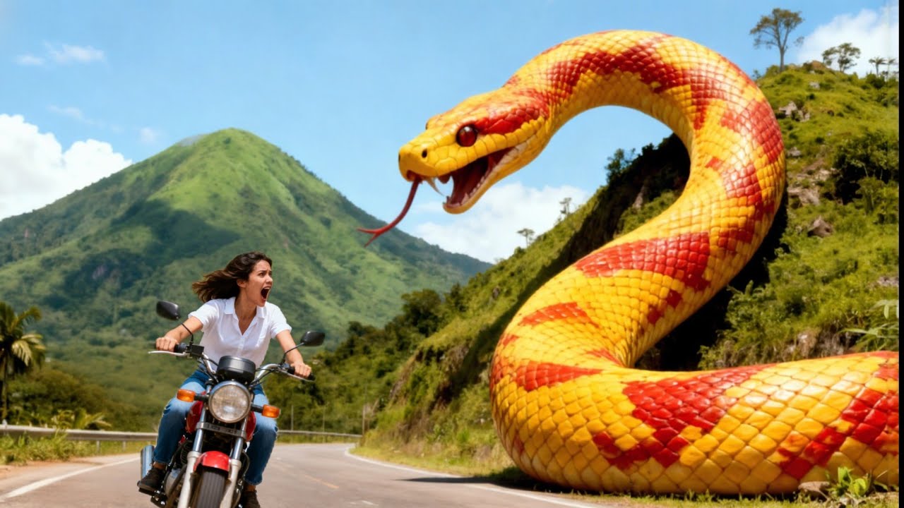 Alone girl faced giant yellow anaconda  in near the mountain || snake video || adventure story
