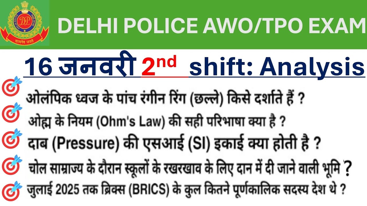 Delhi Police AWO TPO Exam Review 16 Jan 2nd Shift | Delhi police AWO TPO Exam Analysis Today Exam 