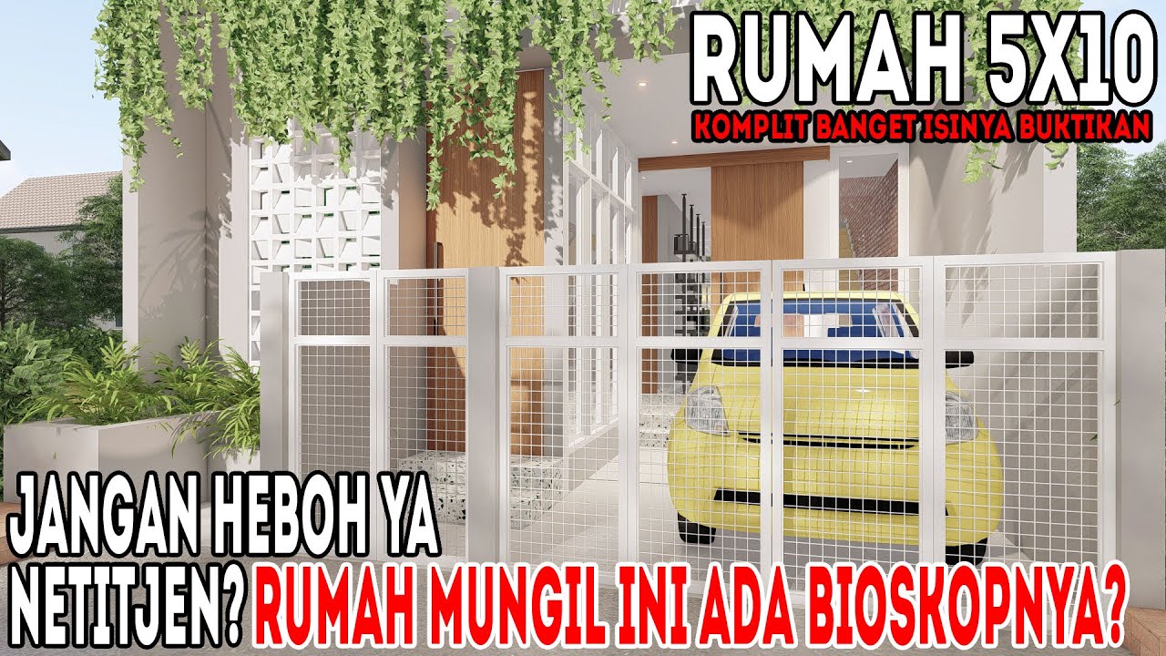 Desain rumah 5x10 ini ada 3 kamar tidur, balkon, kolam renang, dan bioskopnya?