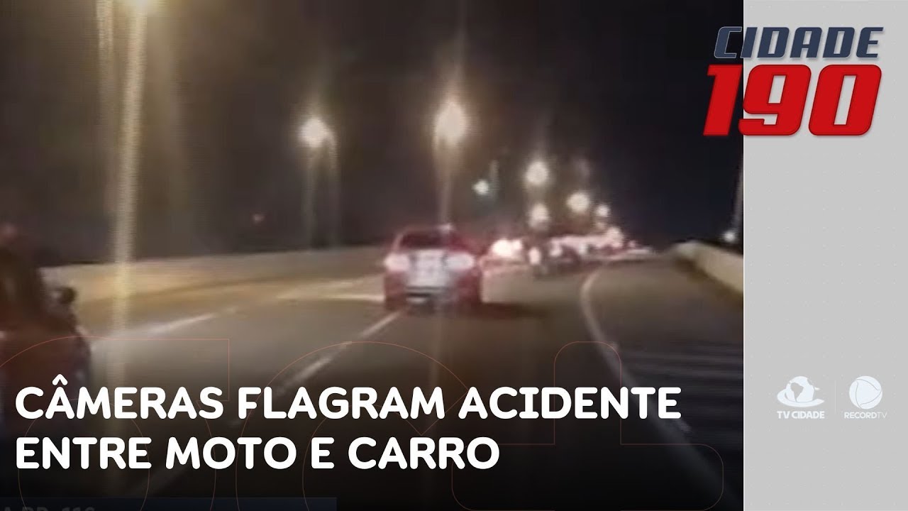 Câmeras flagram acidente entre moto e carro em rotatória movimentada da capital | Cidade 190