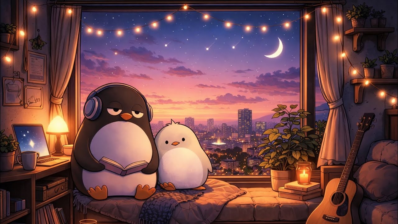 Cozy Night Room Lofi BGM 1 Hour | 作業用BGM・勉強用・リラックス | Night City Study Music | Calm Evening Chill