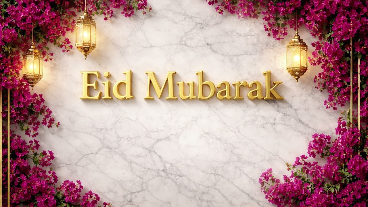 Eid Mubarak Gold, Marble & Flowers Frame | 2 Hours UHD Luxury Islamic Ambience | Amarno_AM | #09  