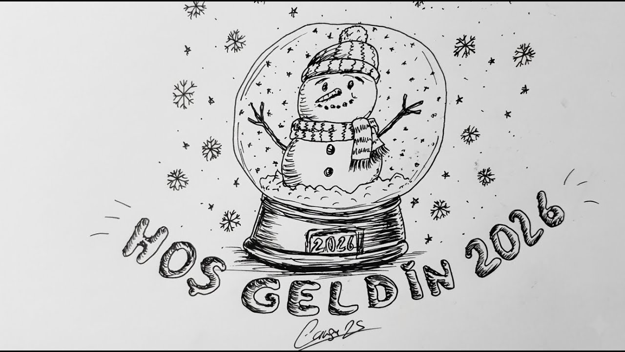 Çok kolay yeni yıl çizimi - Hoş Geldin  2026 nasıl çizilir 2026 - Adım adım kolay çizim