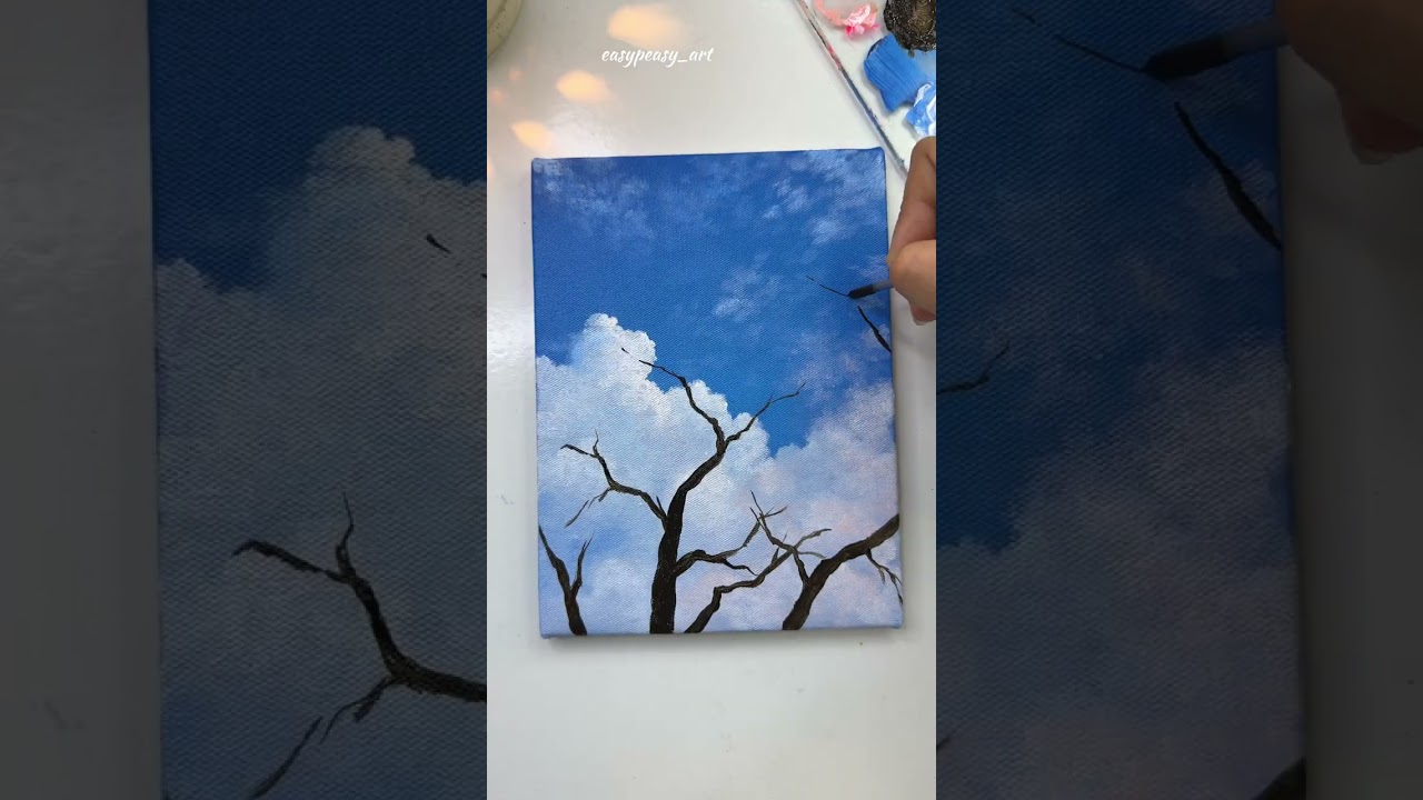 How to Paint Clouds with Acrylics/ full moon painting easy step by step #painting