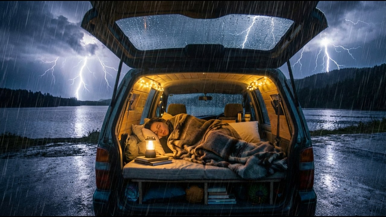 Heavy Rain Sounds in Car for Sleep – Insomnia Relief & Deep Relaxing Rain
