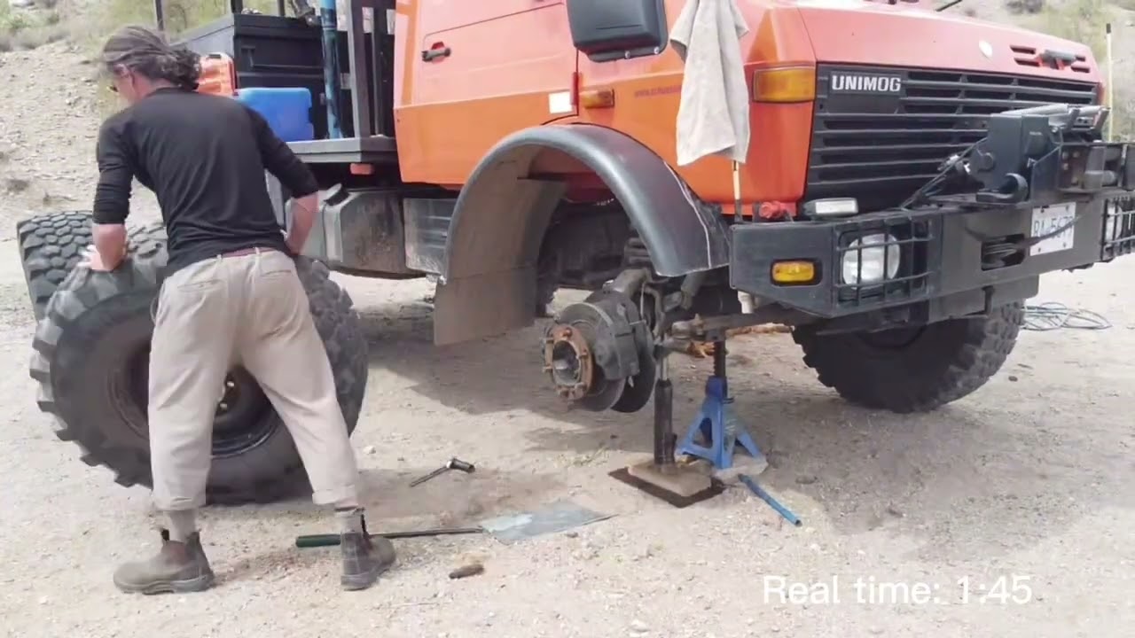 Tire change on our Unimog