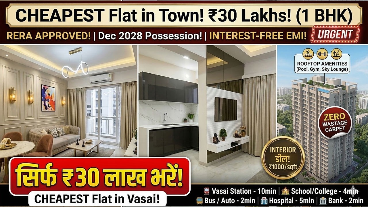 😱 CHEAPEST 1 BHK in Vasai?! ₹30 Lakhs (ZERO Interest EMI)🔥10 Mins from Station & Rooftop Amenities