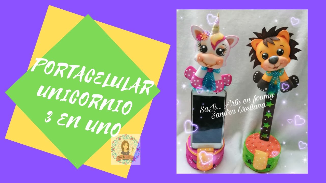 Portacelular Unicornio DIY 3 en 1 en goma eva o foamy.