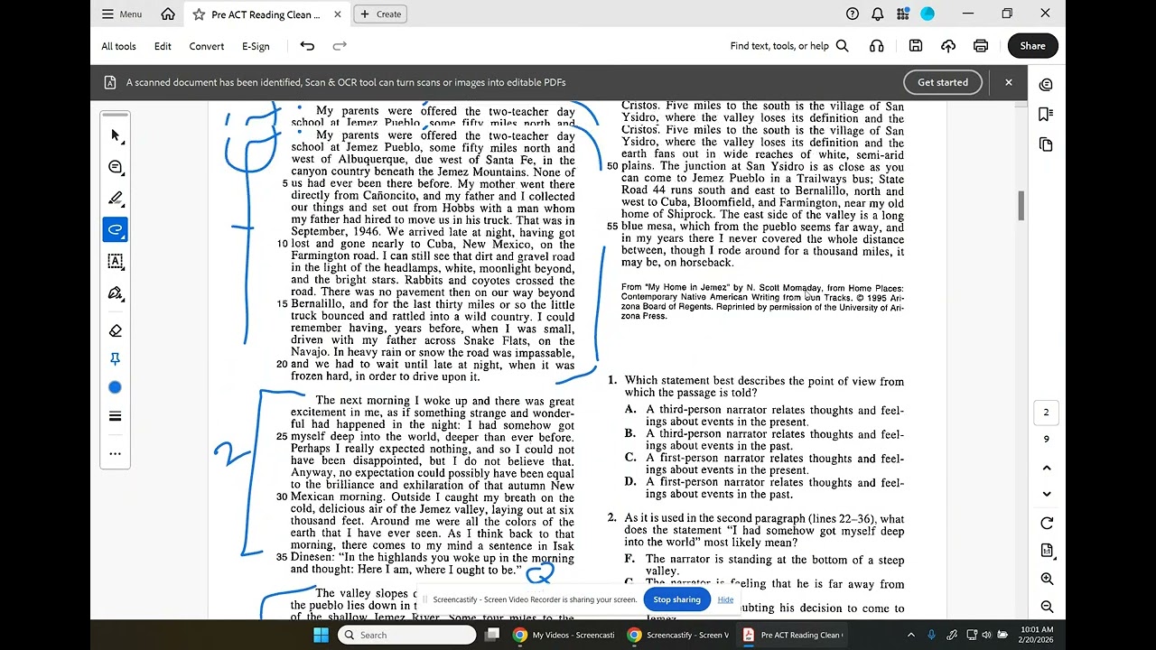 ACT Reading ideas via a PreACT Exam