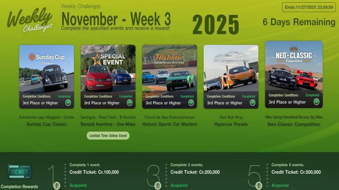 GT7|Weekly Challenges|November - Week 3|Cars & Setups(1.63)