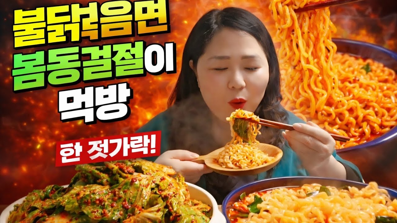 불닭볶음면🔥 봄동겉절이랑 먹으면 미쳤다! 매운라면 먹방Spicy Ramen Mukbang