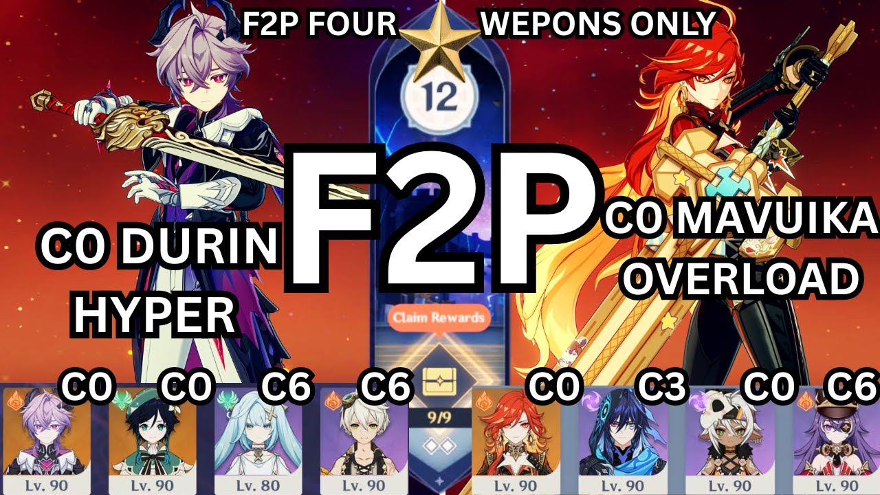 🔥f2p spiral abyss 6.2 floor 12 | c0 durin + venti hyper & c0 mavuika overload | genshin impact.