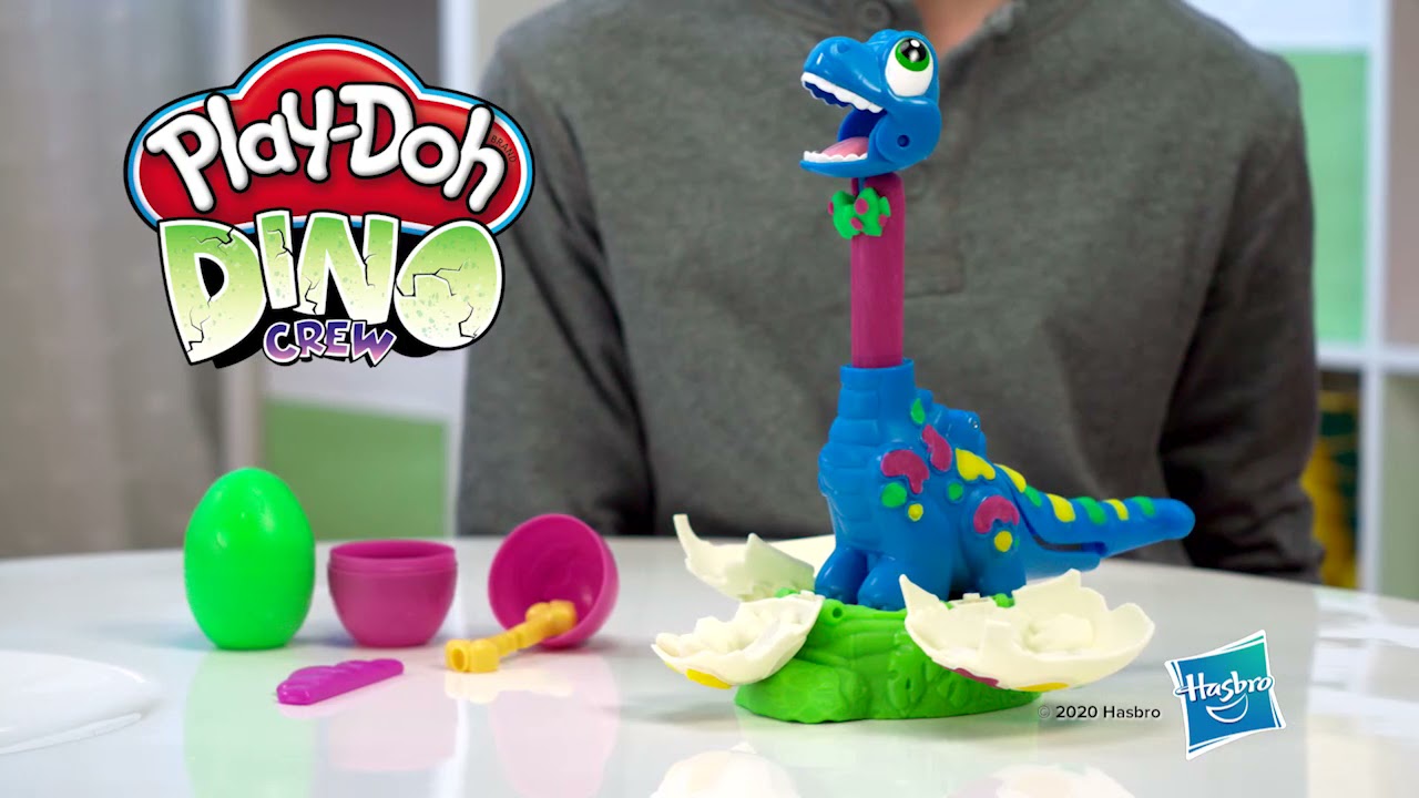 Play-Doh Dino Crew - Dino cuello largo - Dinosaurio de juguete con 2 huevo de Play-Doh - Edad: 3+
