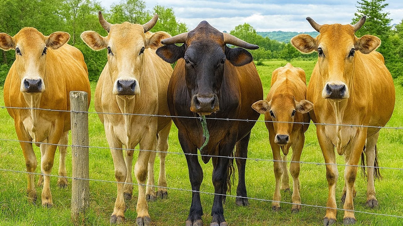 Kerumunan sapi kampung yang sedang berjalan di kubangan air Di ladang, Suara sapi Moo, Sapi lucu