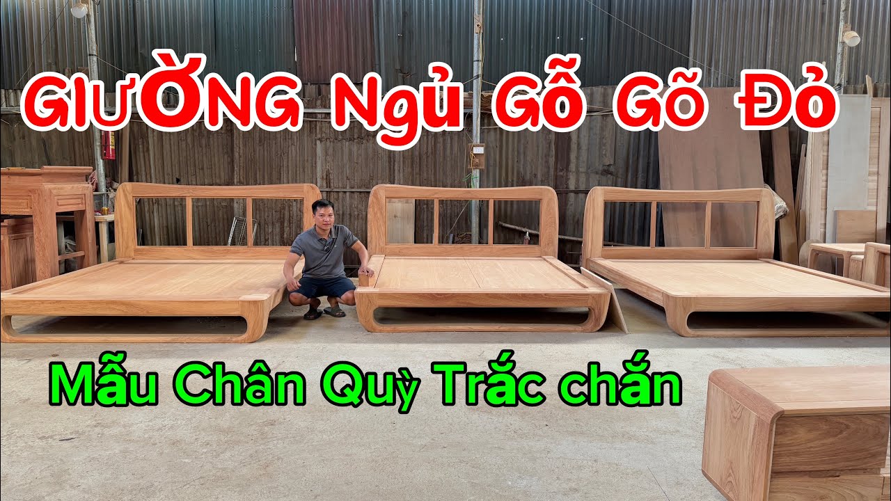 Giường ZiTo Chân Quỳ Gỗ Gõ Đỏ / Nội Thất Gỗ Gõ Đỏ.