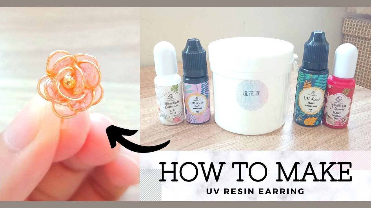 DIY ［UV膠山茶花耳環］微漸層耳環 手工耳環 UV膠 造花液 銅線 UV resin earring making