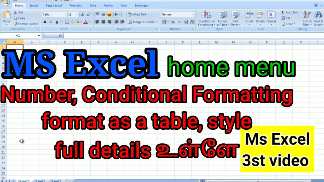 Excel explain in tamil/Excel home menu explain/conditional formating explain in tamil/ BROSY ACADEMY