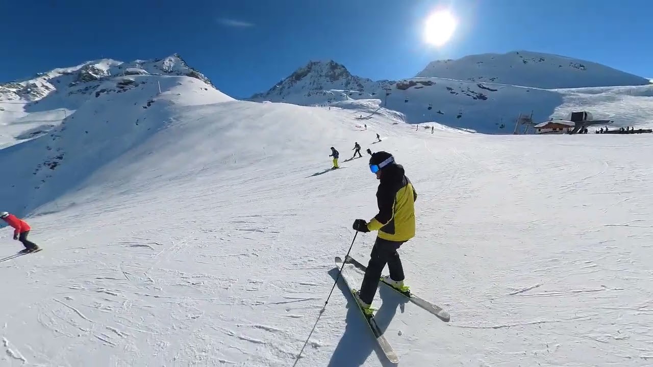 full run from Les Arcs, France, Grand Col to Arc 1950 ski-in