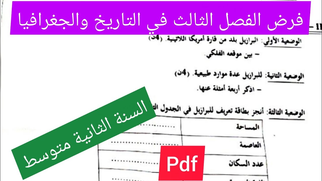افرض الفصل الثالث في مادة التاريخ والجغرافيا السنة الثانية متوسط