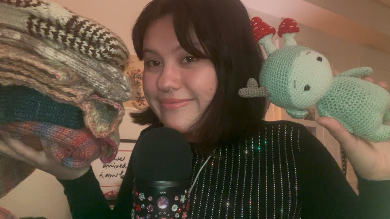 ASMR Everything I’ve ever knit 🎀 (fabric scratching, up close whispers)