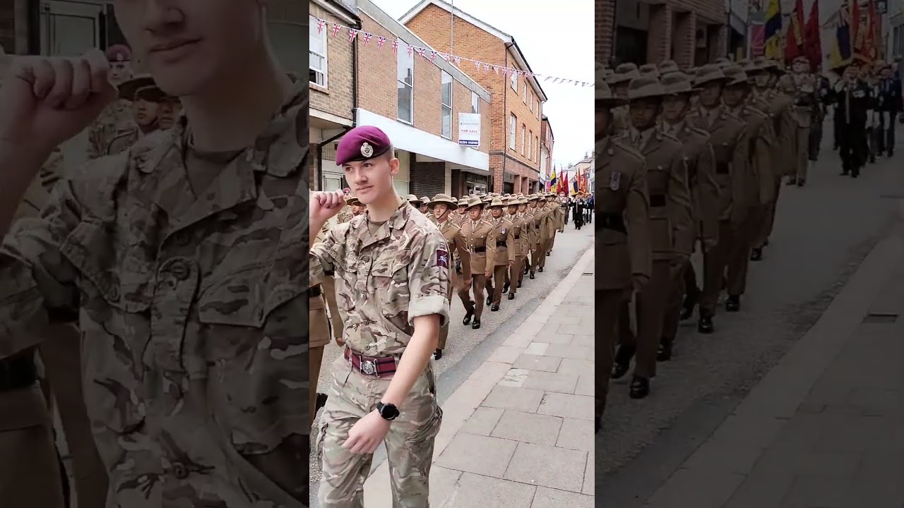 British army Gurkha regiment marching through Woodbridge 