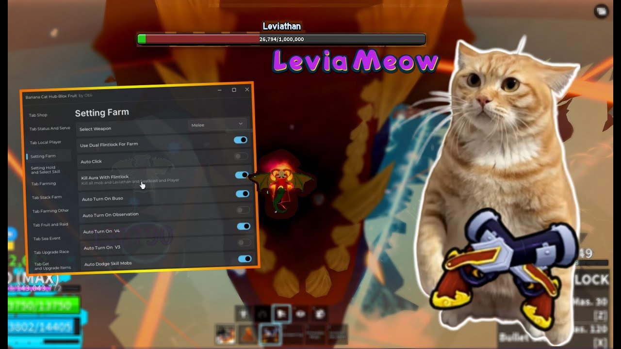 [Patched] Blox Fruits Script | One Shot Leviathan - Sea Events (Banana Cat Hub) - Showcase