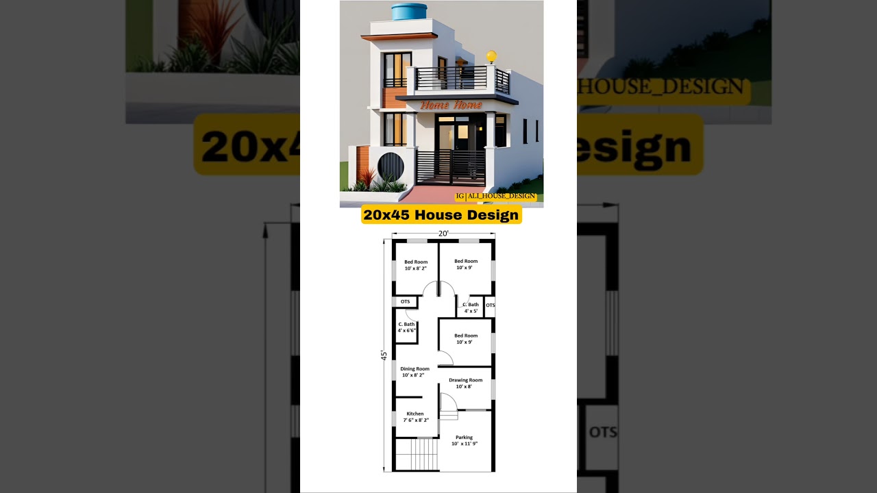 20x45 House Design with Plan and Front Elevation | Village House Design