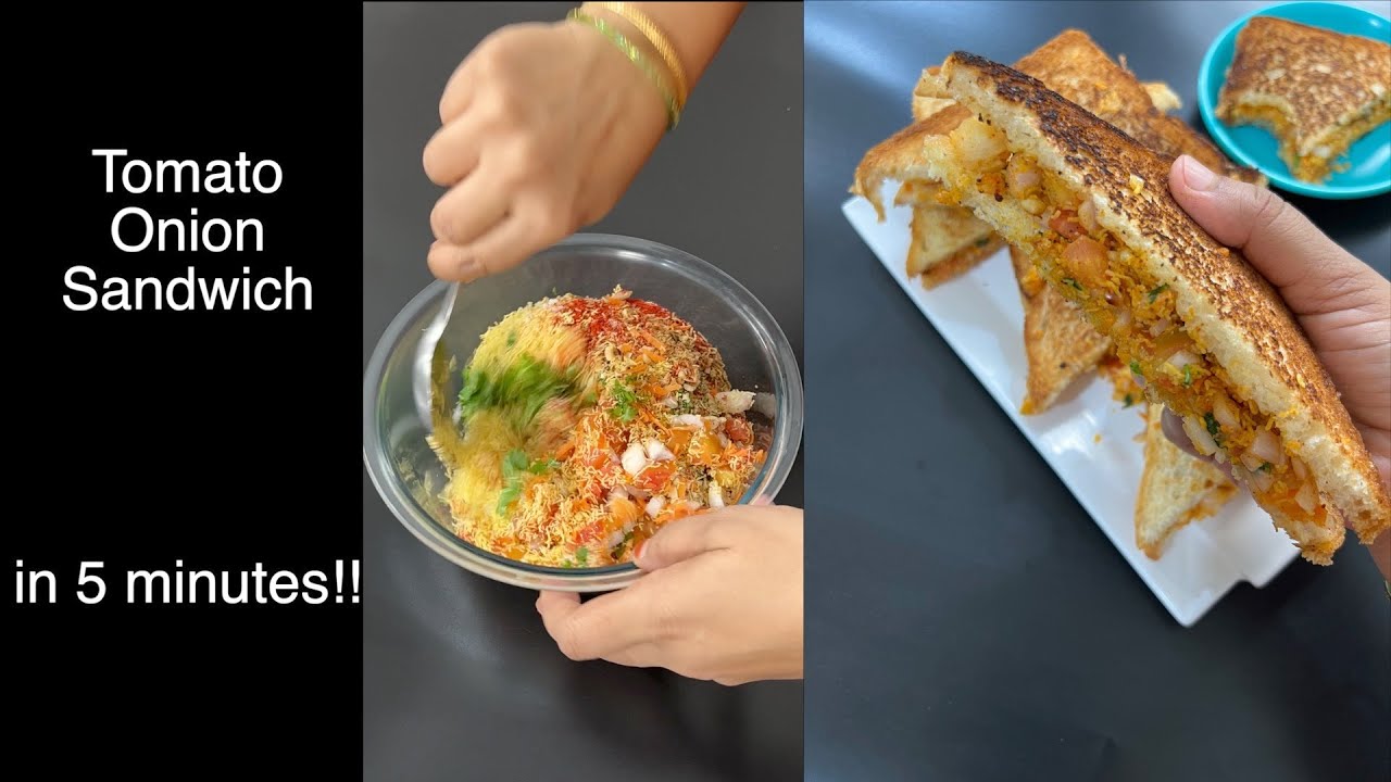 5 minute Crispy Onion Tomato Sandwich !! instant bread sandwich recipe