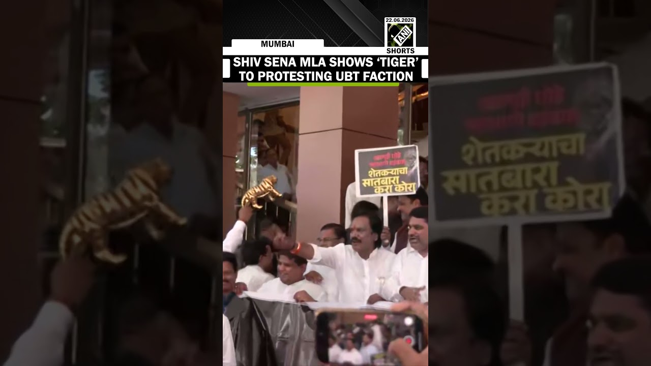 Shiv Sena MLA Murji Patel shows &lsquo;tiger&rsquo; to protesting UBT faction outside Maharashtra Assembly