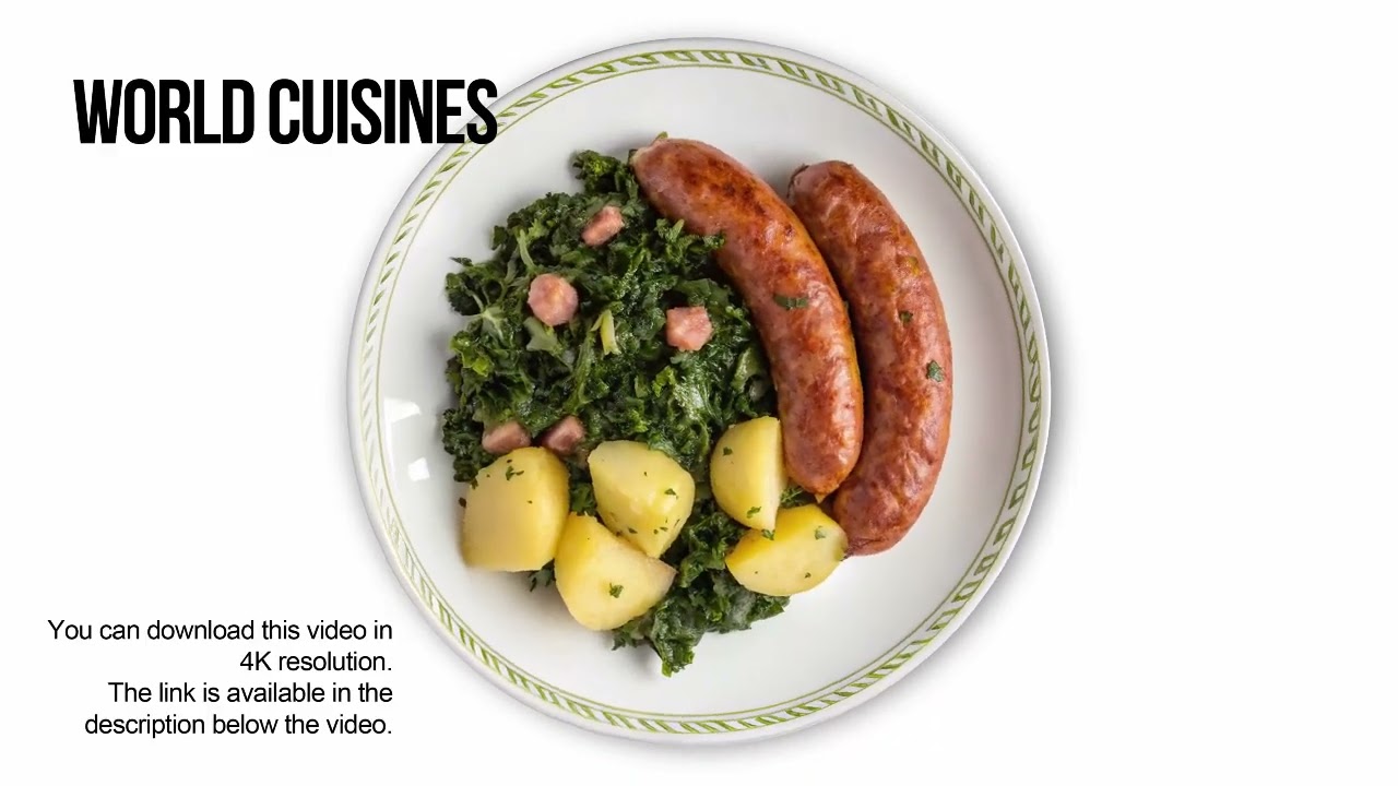 Kale with Pinkel Sausage &ndash; Traditional German Dish. Seamless Loop . low-braised kale cooked