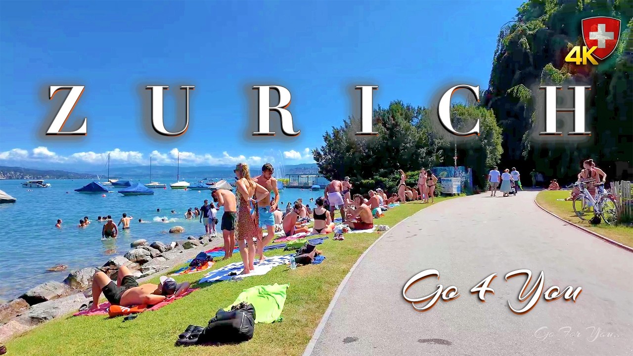 Zurich Switzerland 🇨🇭 Sommer Lake Beach and Luxury Shopping street Supercars 4K Walking tour
