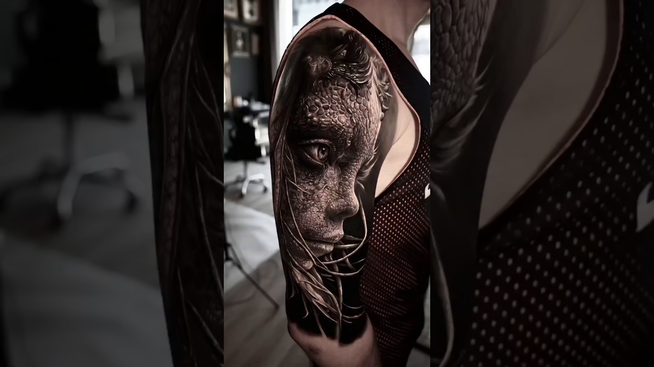 Hybrid Ink: Human Face with Reptile Twist✨️🤯#drawing_complex #tattoo #tattooartist #tattooideas