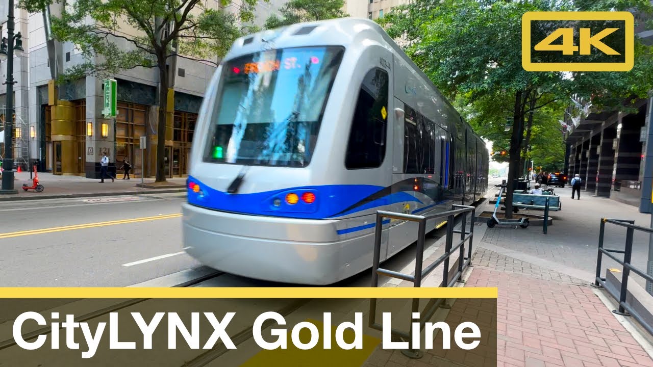 Charlotte CATS CityLYNX Gold Line, Uptown Charlotte, Siemens S700 Streetcar, 4K Train Ride