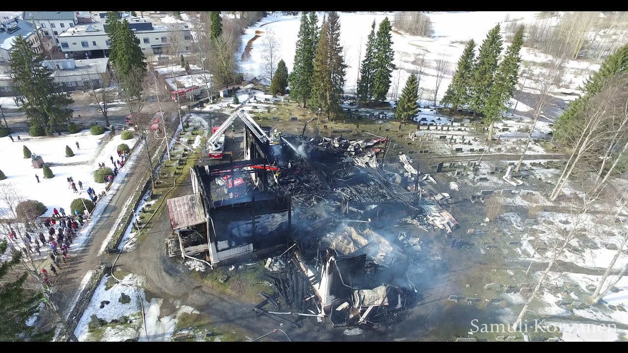 Ilmavideo Ylivieskan kirkon raunioista 28.3.2016